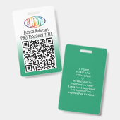 Badge Votre logo, code QR, nom et titre Dégradé vert (Avant & arrière)