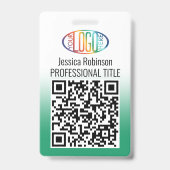 Badge Votre logo, code QR, nom et titre Dégradé vert (Avant)