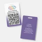 Badge Votre logo, code QR, nom et titre Dégradé violet (Avant & arrière)