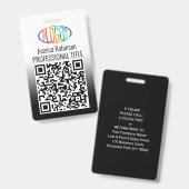Badge Votre logo, code QR, nom et titre Gradient noir (Avant & arrière)
