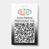 Badge Votre logo, code QR, nom et titre Gradient noir (Avant)