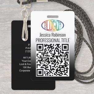 Badge Votre logo, code QR, nom et titre Gradient noir