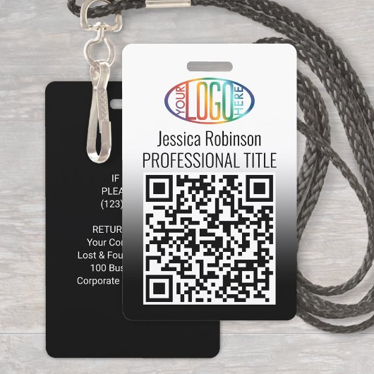 Badge Votre logo, code QR, nom et titre Gradient noir
