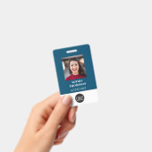 Badge Votre Logo Nom de l'employé Photo Code-barres Bleu (Manuel / portable)