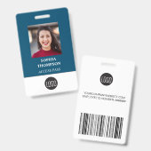 Badge Votre Logo Nom de l'employé Photo Code-barres Bleu (Avant & arrière)