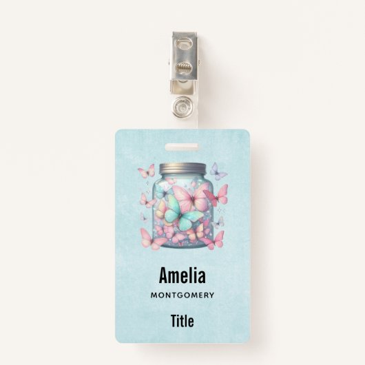 Badge Whimsical Butterflies in a Jar (Devant avec clip)
