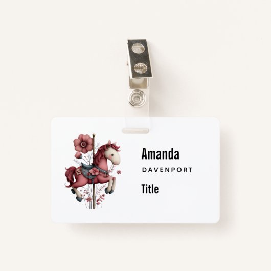 Badge Whimsical Carousel Horse Image Business (Devant avec clip)
