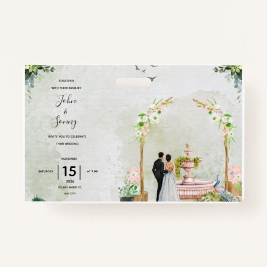 Badge Whimsical Floral Garden Wedding Invitation – Elega (Devant)