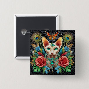 Badge Witte Sphynx Kat Kunst Vierkante Button 5,1 Cm