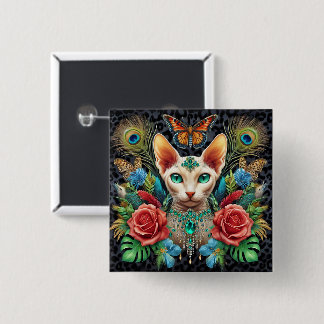 Badge Witte Sphynx Kat Kunst Vierkante Button 5,1 Cm