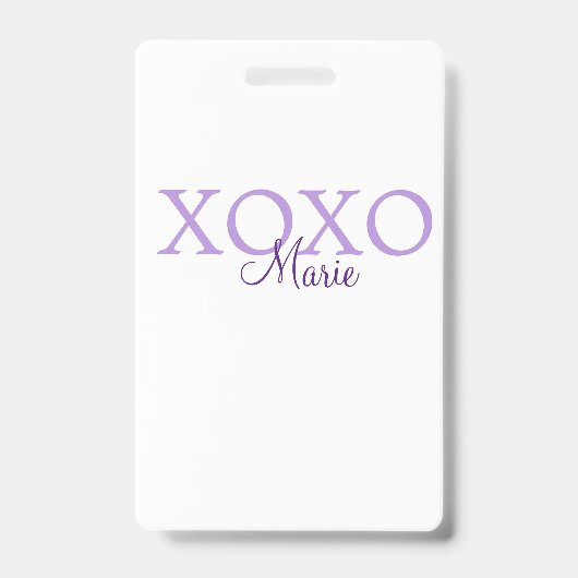 Badge Xoxo Saint-Valentin ajouter un nom pastel violet m (Avant)