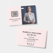 Badge Your Logo Here Modern Pink Photo Staff Name (Avant & arrière)