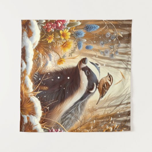 Badger and Sparrow Natuur Wildlife Rustic Wandkleed (Voorkant (horizontaal))