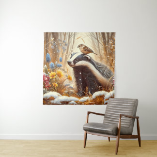 Badger and Sparrow Natuur Wildlife Rustic Wandkleed