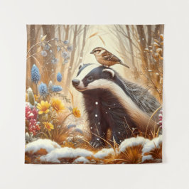 Badger and Sparrow Natuur Wildlife Rustic Wandkleed