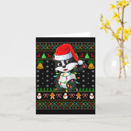 Badger Christmas Lights Funny Santa Ugly Sweaters Kaart (Gele Bloem)