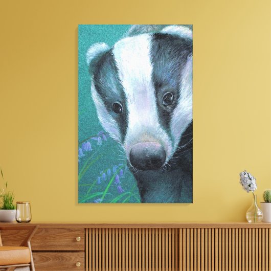 Badger in de blaubeldoek van bossen canvas afdruk (Insitu (Woonkamer))