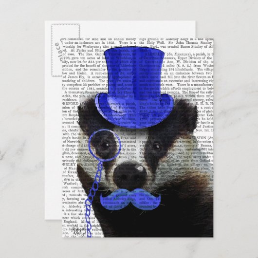 Badger met Blue Top Hat en Mustache Briefkaart (Voorkant / Achterkant)
