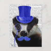 Badger met Blue Top Hat en Mustache