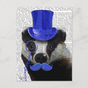 Badger met Blue Top Hat en Mustache Briefkaart