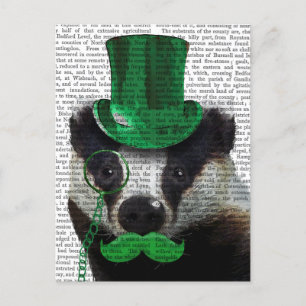 Badger met Green Top Hat en Mustache Briefkaart