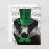 Badger met Green Top Hat en Mustache Briefkaart (Voorkant / Achterkant)