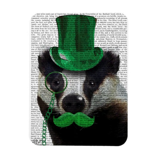Badger met Green Top Hat en Mustache Magneet (Verticaal)