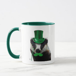 Badger met Green Top Hat en Mustache Mok