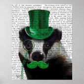 Badger met Green Top Hat en Mustache Poster (Voorkant)