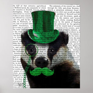 Badger met Green Top Hat en Mustache Poster