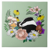 Badger Wilde Bloemen Paddenstoelen Groen Tegeltje (Voorkant)