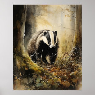 Badger Woodland Animal Art Imprimer Poster