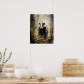 Badger Woodland Animal Art Print Poster (Keuken)