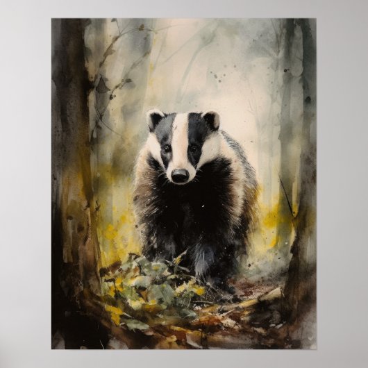 Badger Woodland Animal Art Print Poster (Voorkant)
