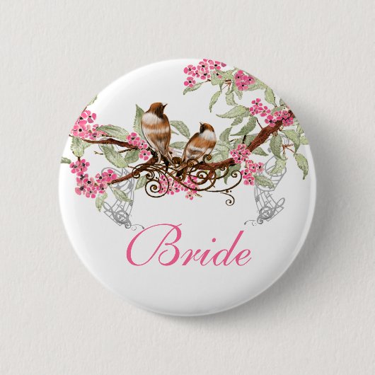 Badges de mariage oiseaux d'amour vintage (Devant)
