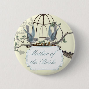 Badges de mariage oiseaux de l'amour Vintage Blueb