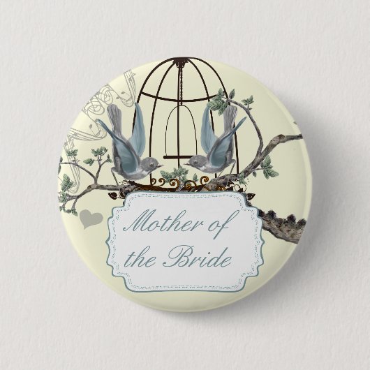 Badges de mariage oiseaux de l'amour Vintage Blueb (Devant)