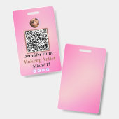 Badges personnalisés sur mesure rose avec code QR  (Avant & arrière)