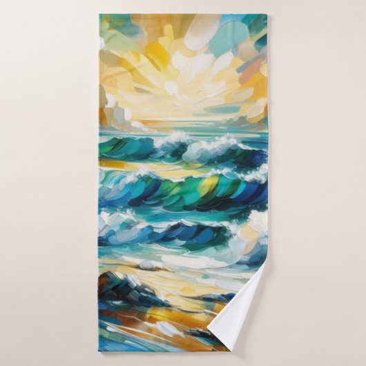 Badhanddoek Ocean Waves en Sunrise Abstracte kunst (Badhanddoek)