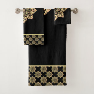 Badhanddoek Set gouden medailles op zwart Bad Handdoek