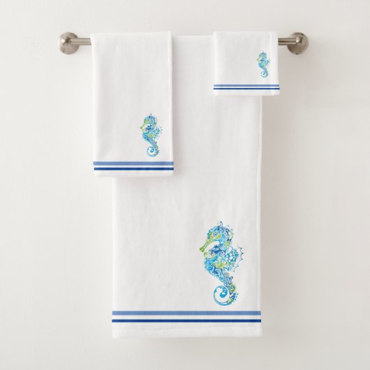 Badhanddoek Sets Seaside White Kleur met Zeepaardj Bad Handdoek (Insitu)