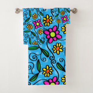 badhanddoekenset met krabbelbloemen bad handdoek