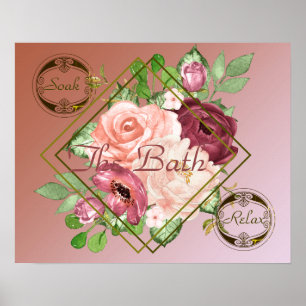 Badkamer Artwork Het Bad met Rozen Poster