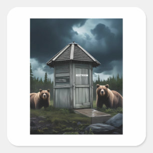 Badkamer – Beer Outhouse Camping Vierkante Sticker