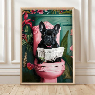 Badkamer Franse Bulldog Toiletprint, Badkamer Muur Poster