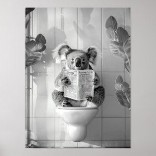 Badkamer Koala op Toilet Print, Grappige Poster Ba