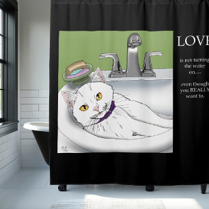 Badkamer wastafel witte kat douchegordijn