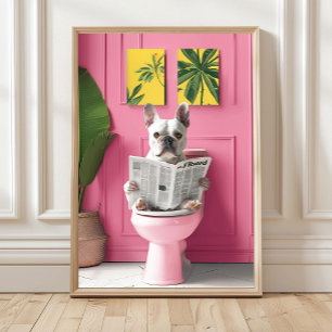 Badkamer Witte Franse Bulldog Lezend op Toilet Pr Poster
