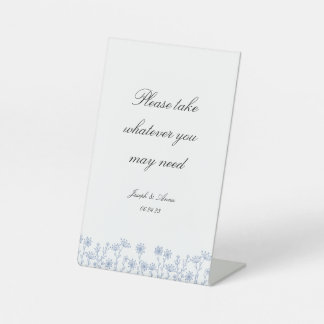 badkamerbord in Blue Wildflower Reclamebord Met Voetstuk