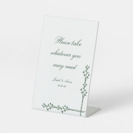 Badkamerbord in donkergroene bloemen reclamebord met voetstuk